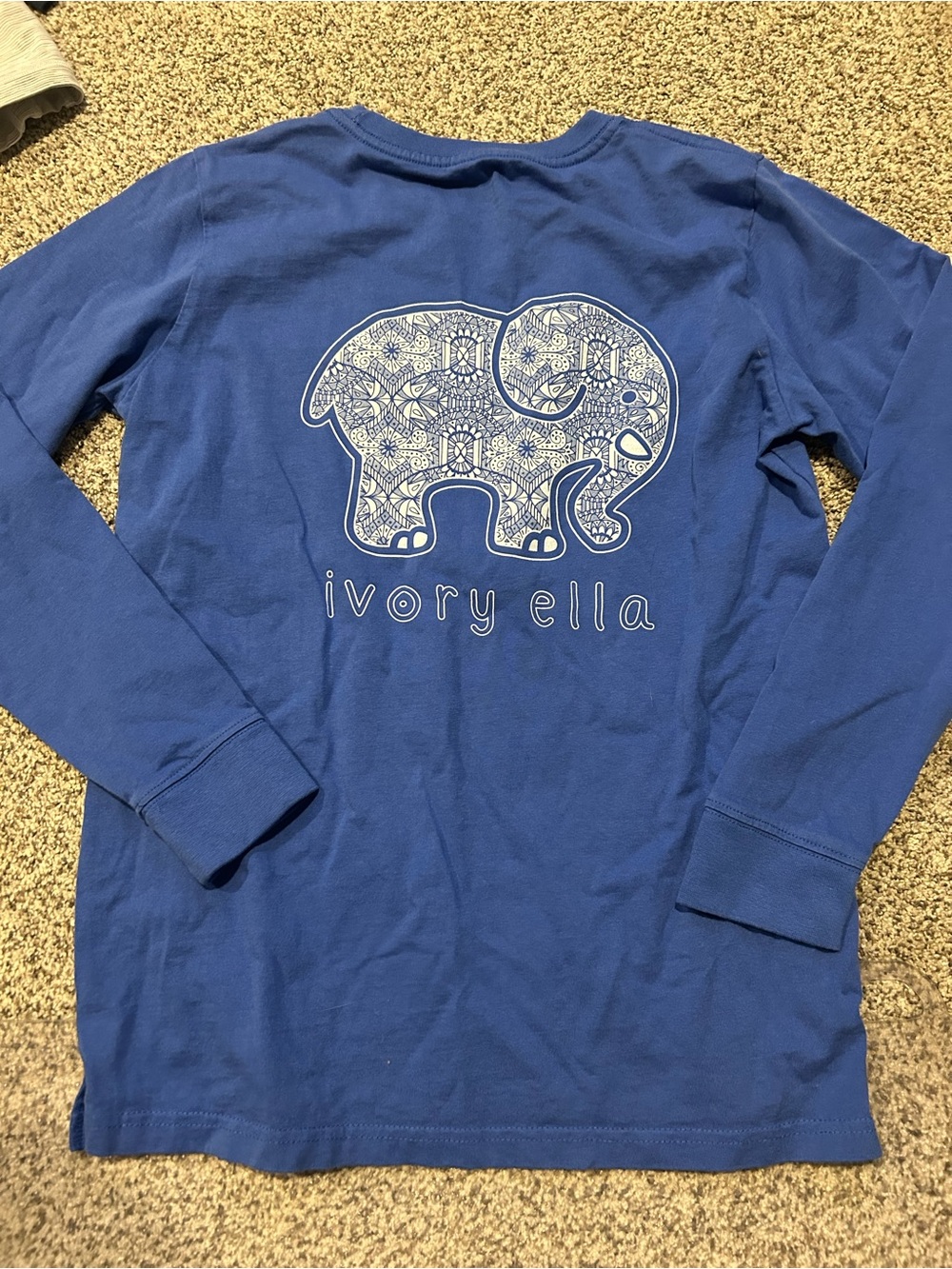 ivory ella Royal Blue Long Sleeve Tee with White Elephant Graphic xs
